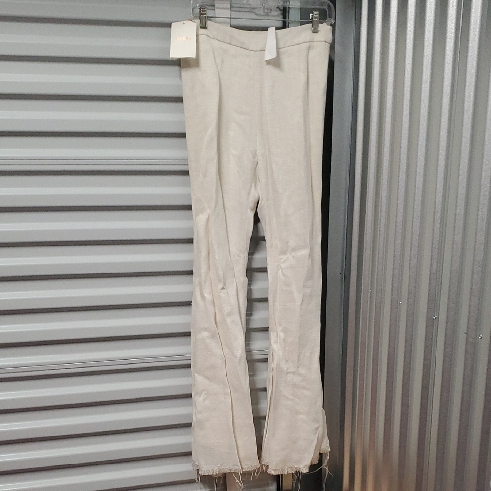 Ellery Cream Flare Wide Leg Jeans with Textured Fabric